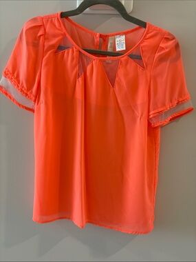 Alice Moon Neon Coral Short-Sleeve Blouse with Mesh Insets